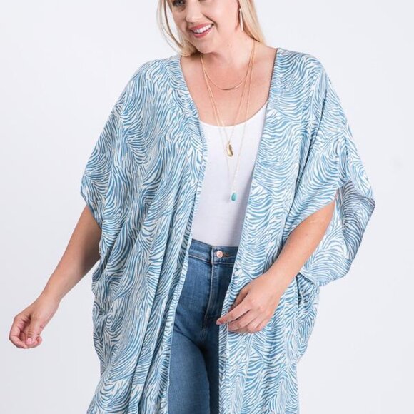 Zebra Print Short Sleeve Maxi Kimono - Picture 1 of 7